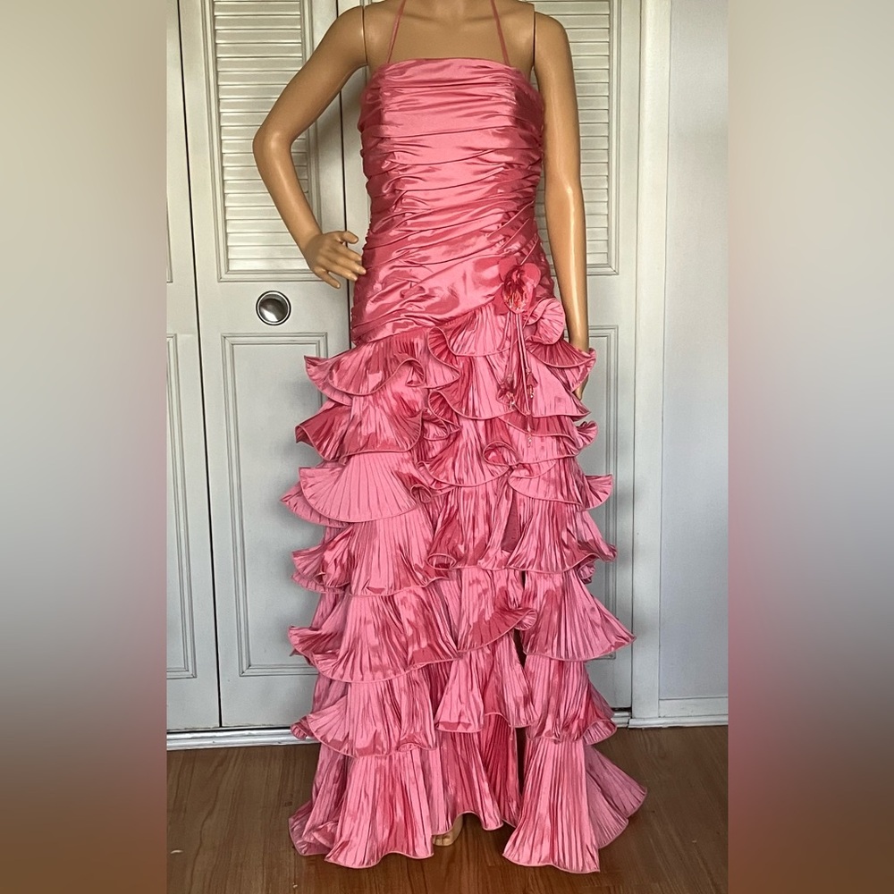 Vintage Pink Ruched Prom Gown